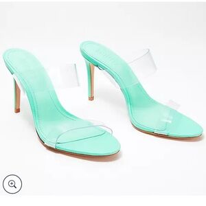 Schutz Vinyl Leather Heeled Slip On Sandals - Ariella Size 5.5B